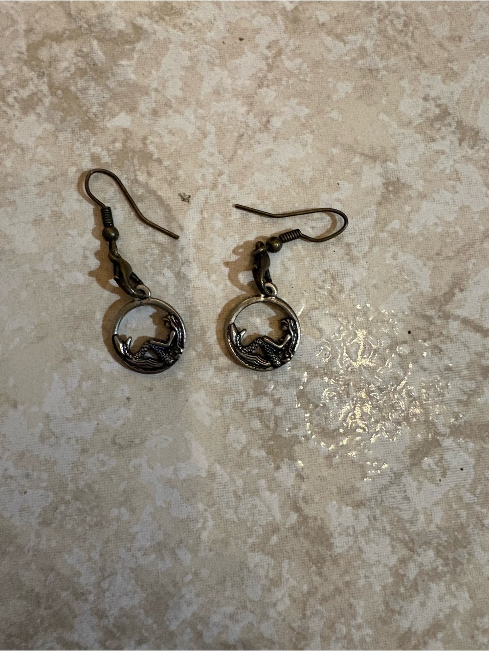 Silver-Tone Mermaid Circle Drop Earrings — Elegant Beach-Inspired Style